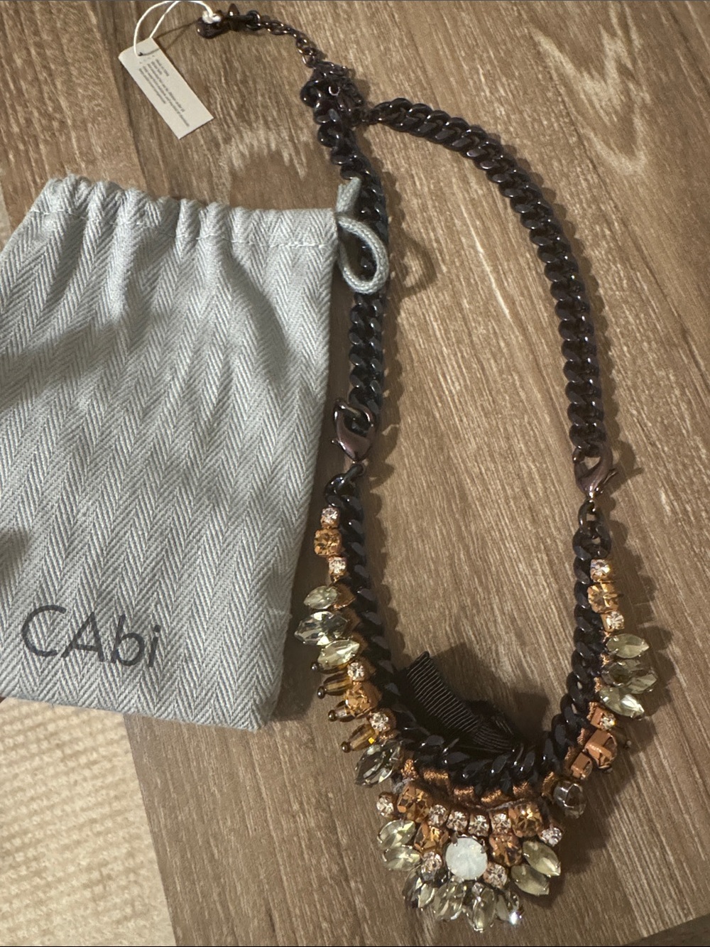 CAbi black jeweled statement necklace Gold and Champagne Crystal Bib - Picture 6 of 6